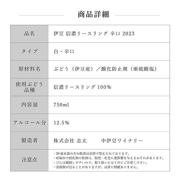 【送料無料・冬ギフトC】伊豆信濃リースリング辛口2023＆伊豆ヤマ･ソービニオン2021